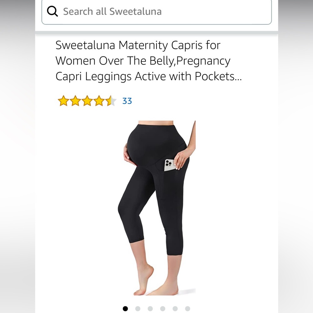 Maternity High Waist Leggings - Black, Capri, Side Pockets / Active, Loungewear